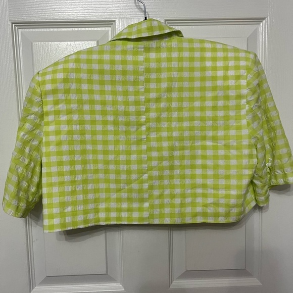 FOR LOVE & LEMONS maureen cropped gingham blazer top large , green white - Picture 8 of 10